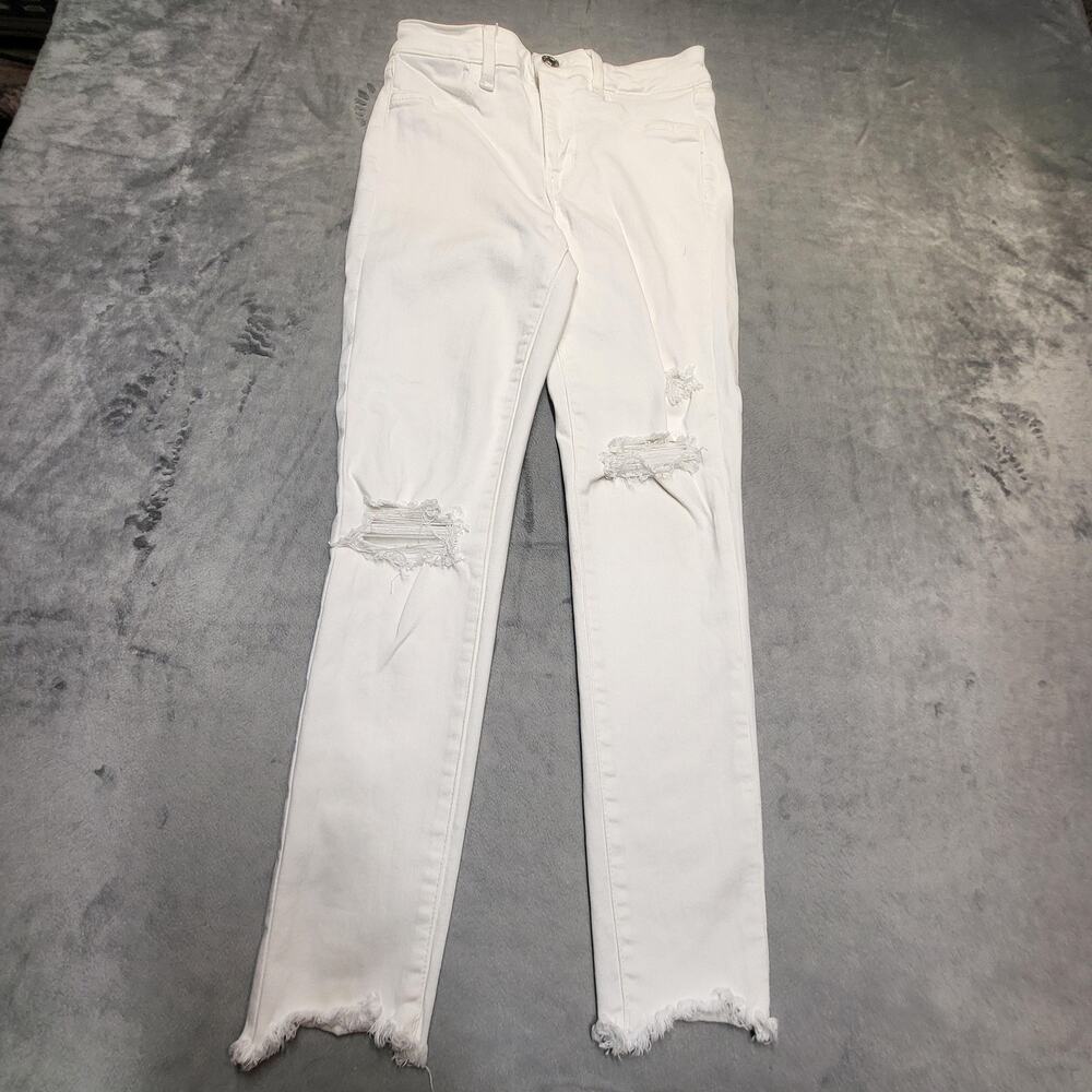 American Eagle Jeans Womens 4 White Hi-Rise Jegging Crop Distressed 5-Pocket
